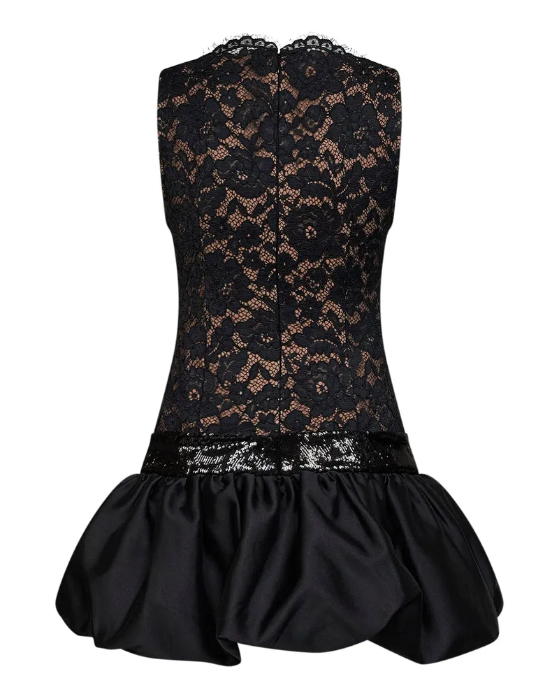 Self-Portrait Women's Lace Mini Dress With Bubble Hem Black Polyester Black