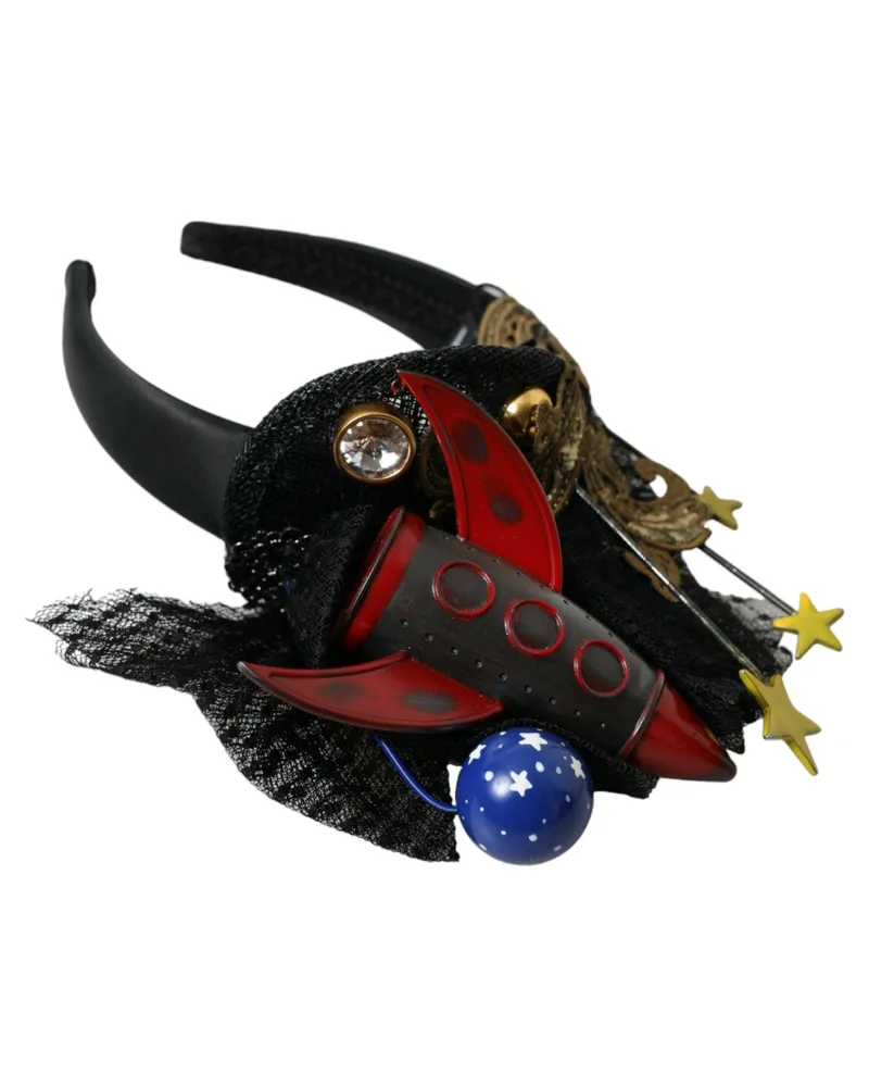Dolce & Gabbana Women's Multicolor Missile Rocket Crystal Stars Headband Diadem Black Accessory Black