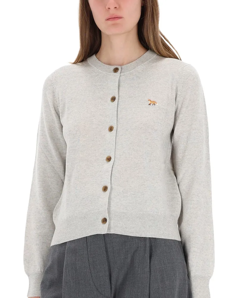 Kitsuné Women Cardigan Baby Fox Grey Wool Jumpers Sweater Gray