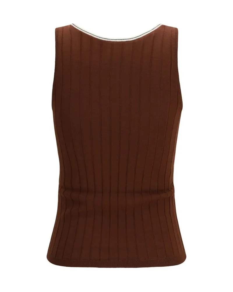 Brunello Cucinelli Women's Bordeaux Wool Oves Aries Sleeveles T-Shirt Bordeaux