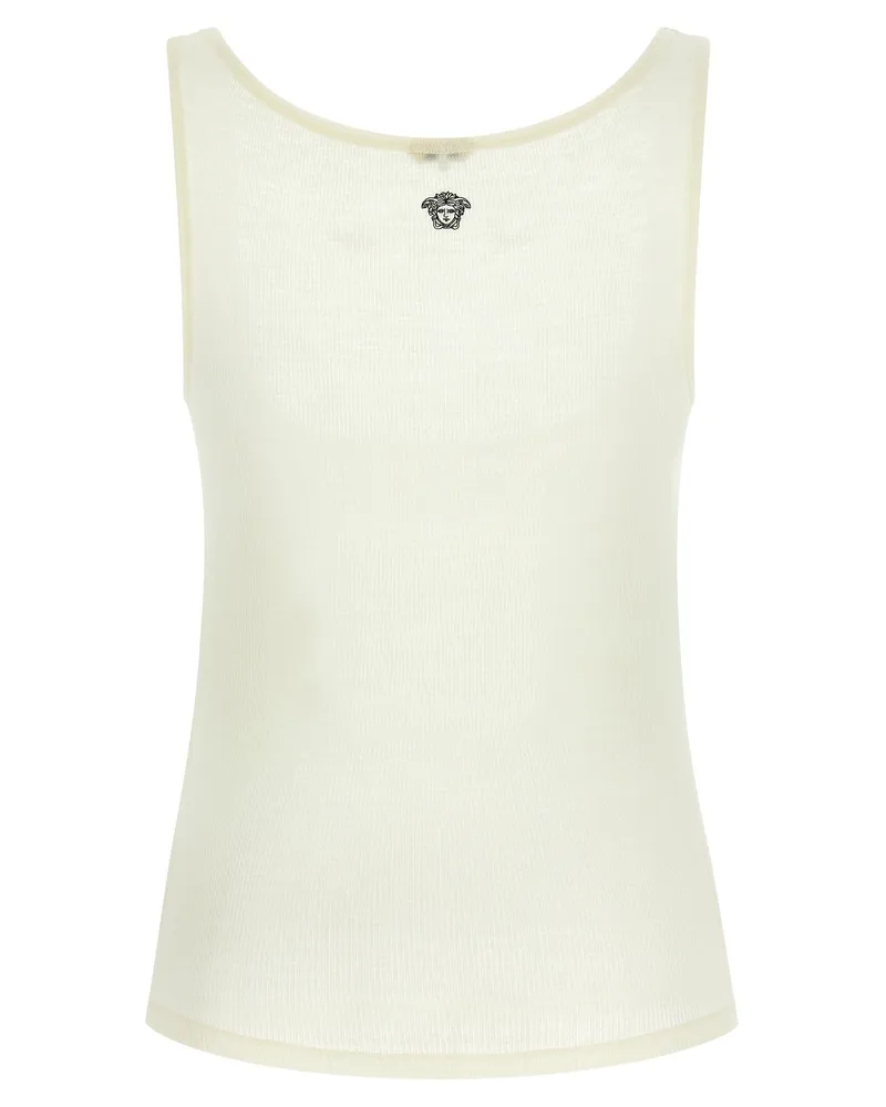 Versace Medusa Embroidered Ribbed Wool Tank Top — White White