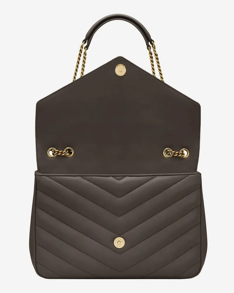 Saint Laurent Women's Loulou Large Quilted Lamb Leather Bag Brown Shoulder Brown