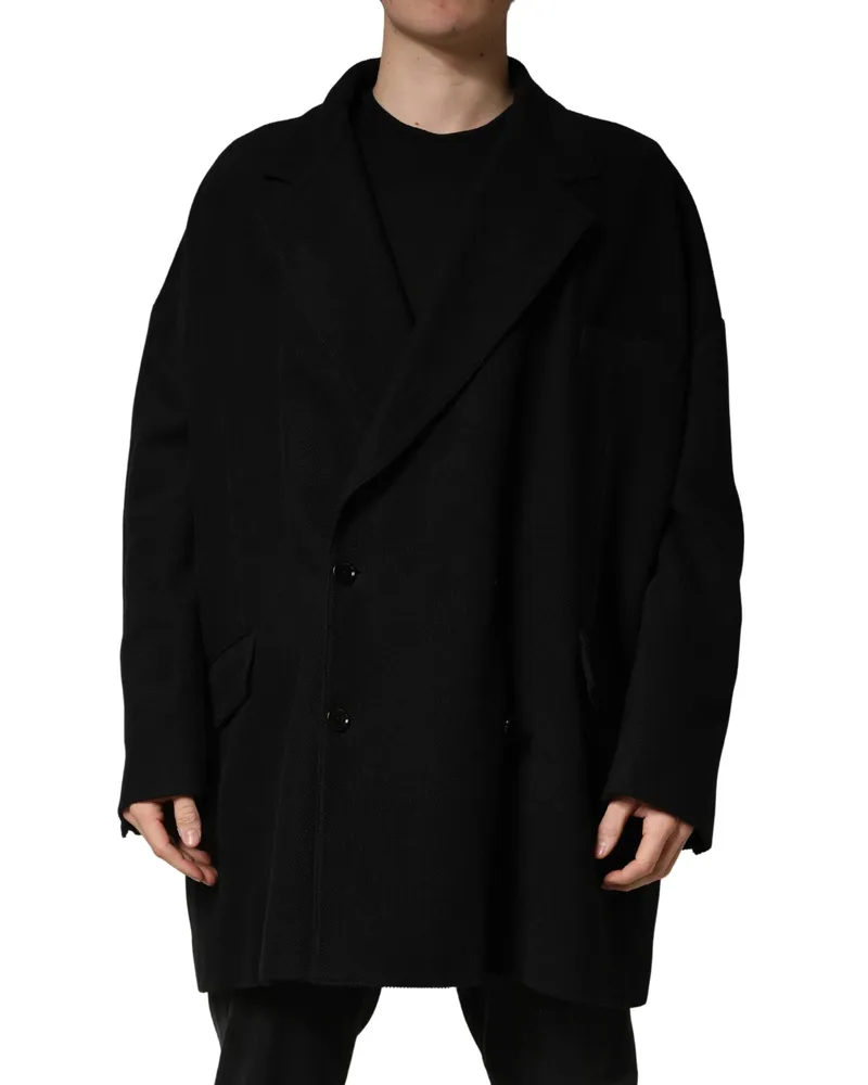 Dolce & Gabbana Men's Black Double Breasted 2 Buttons Suit Jacket Cotton Elastane Silk Black