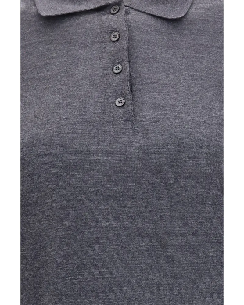 Golden Goose Women's Long Sleeve Merino Polo Anthracite Wool Knitwear Sweater Gray