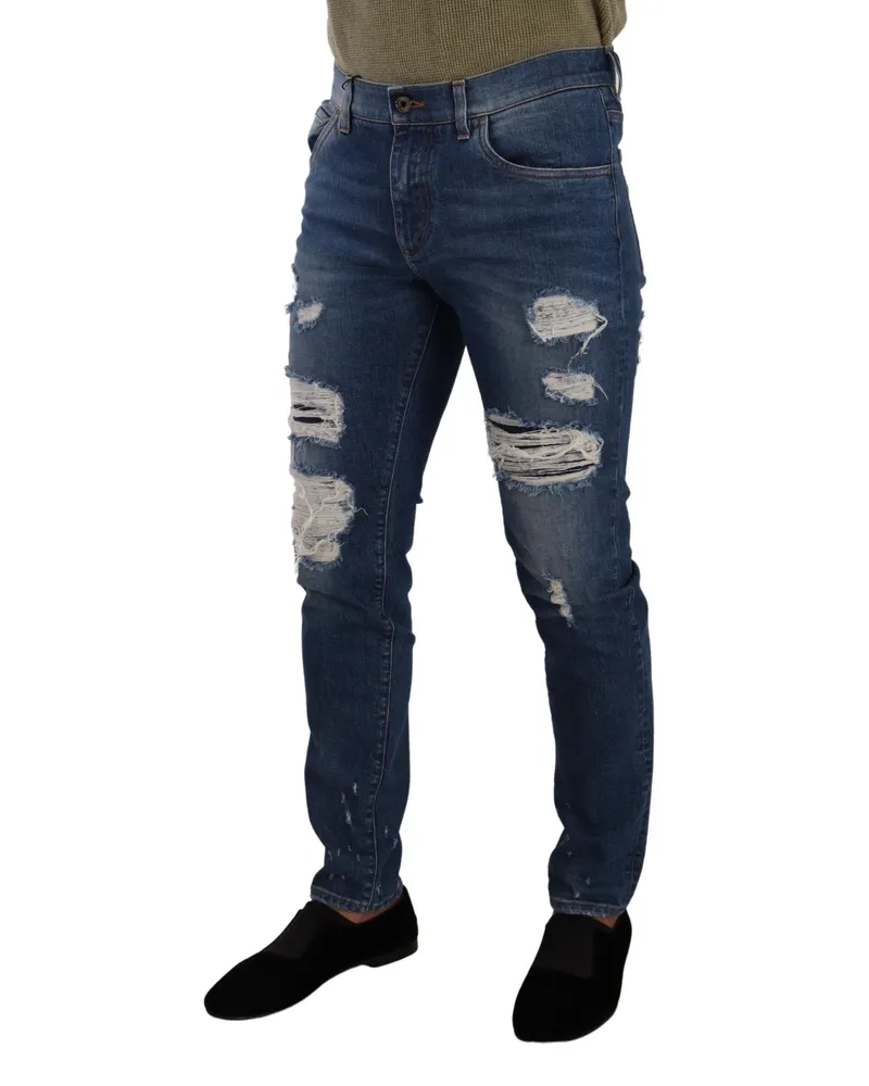 Dolce & Gabbana Men's Blue Wash Cotton Stretch Slim Fit Denim Jeans Elastane Clothing Blue