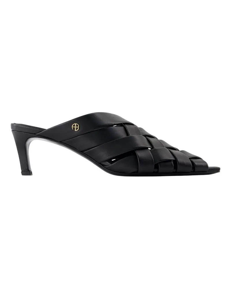 Anine Bing Women's Eve Mules Black Sandals -  Leather Calfskin Shoes Black
