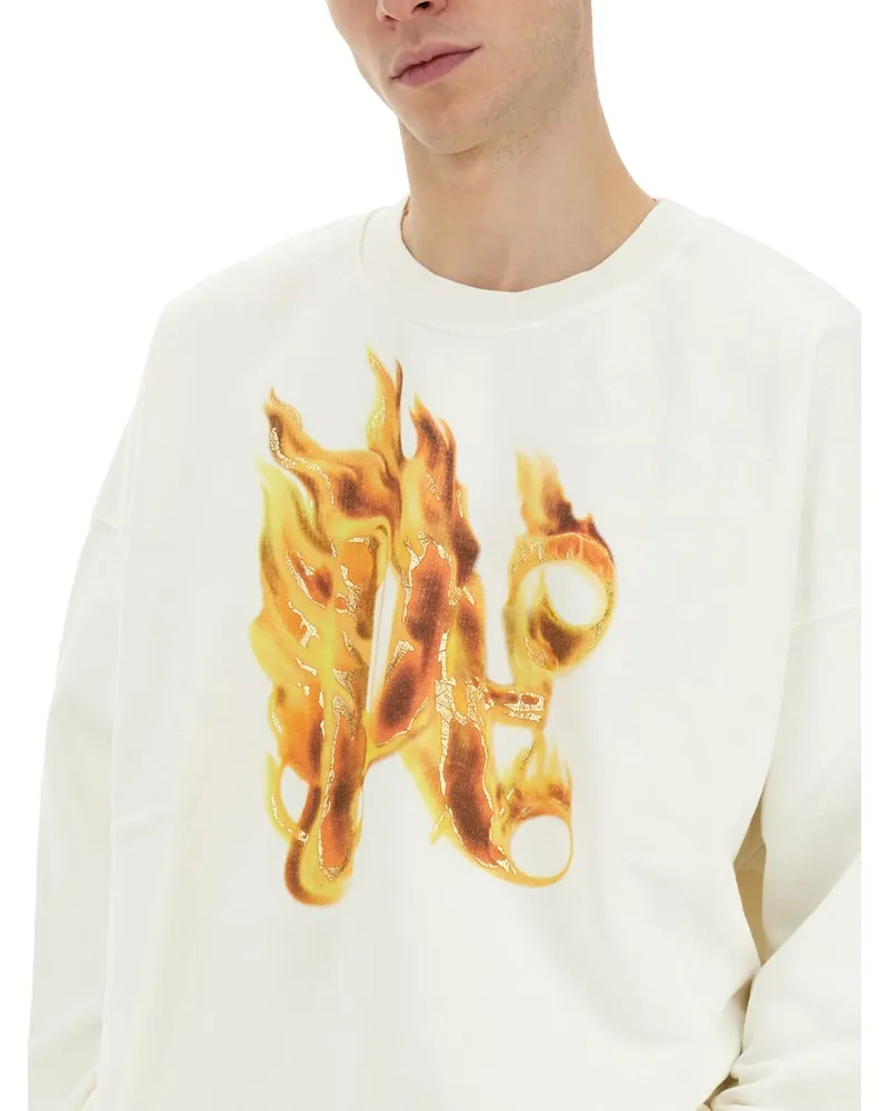Palm Angels Burning Monogram Print Sweatshirt — White White