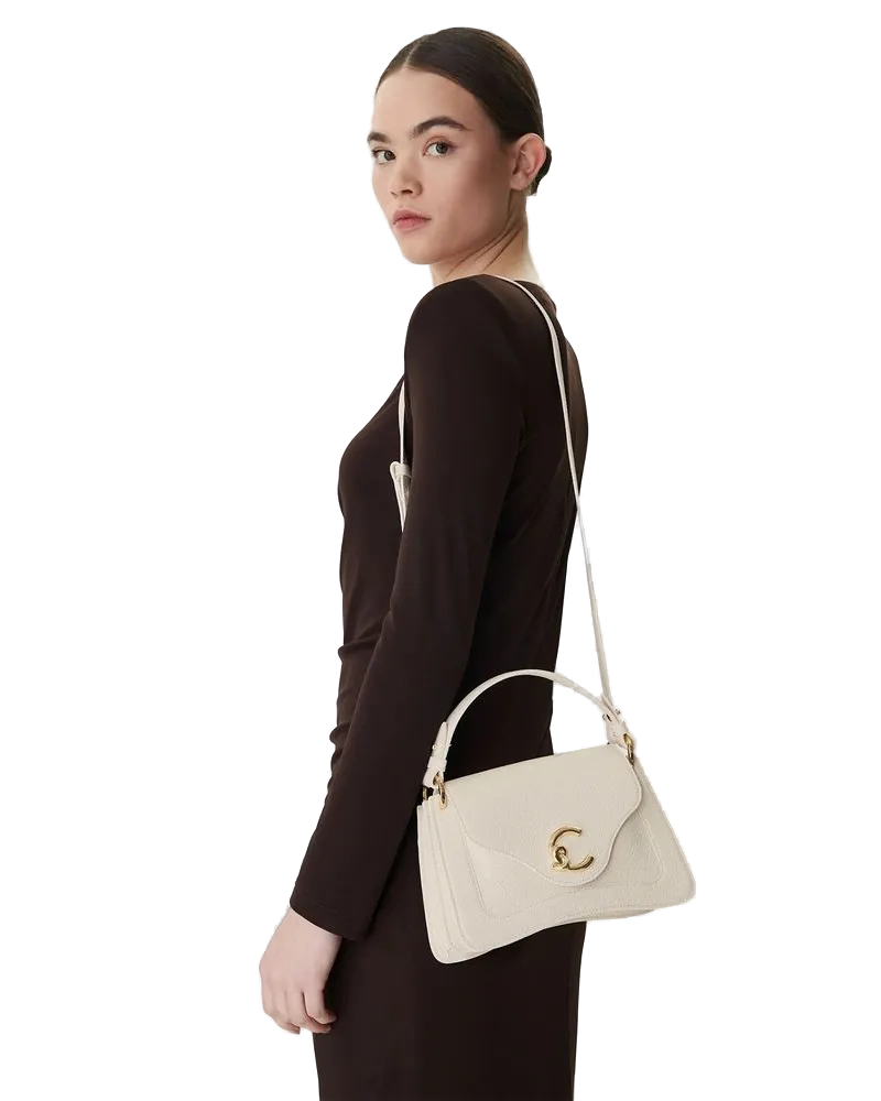 Coccinelle C-Me Grained Leather Shoulder Bag — White White