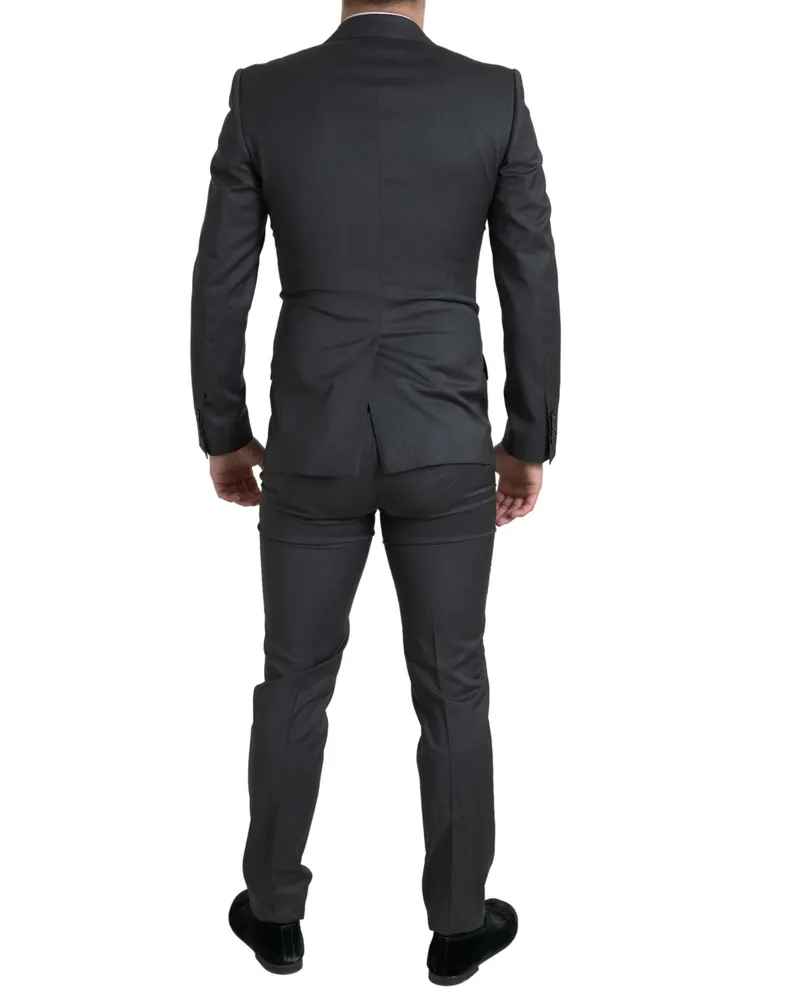 Dolce & Gabbana Men Gray 2 Piece Double Breasted Sicilia Suit Virgin Wool Gray