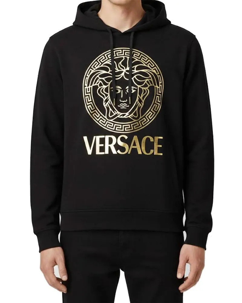 Versace Men Black Cotton Hoodie Clothing Black
