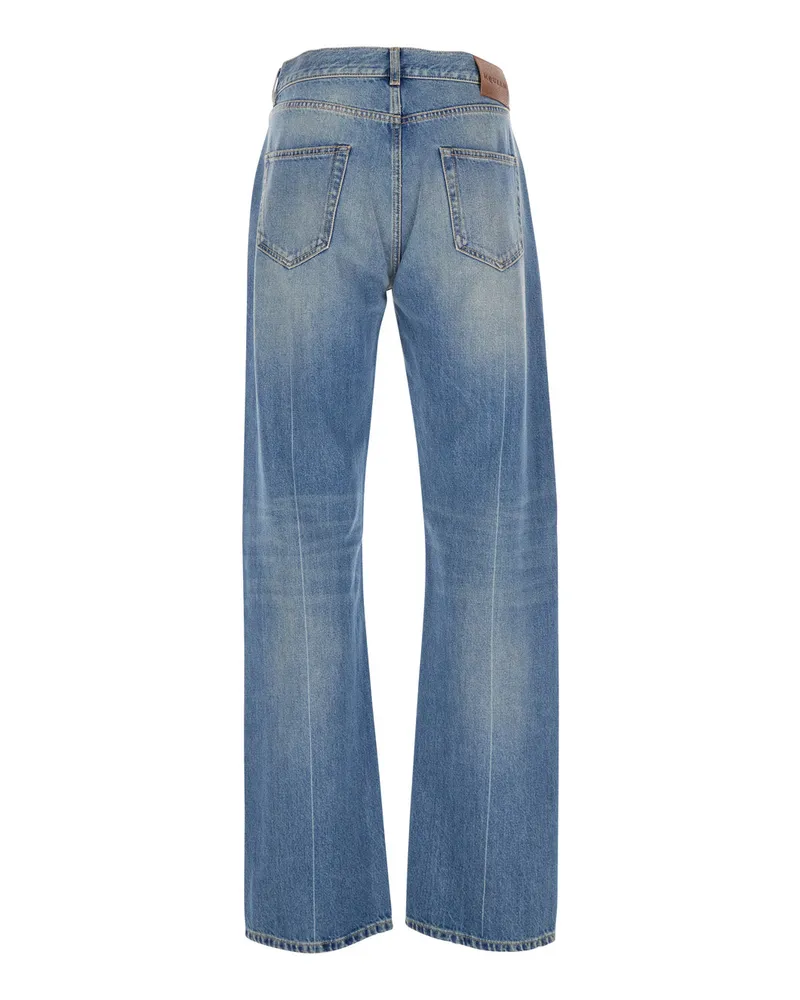 Alexander McQueen Men's Blue High Waisted Jeans With Logo Details Cotton Blue