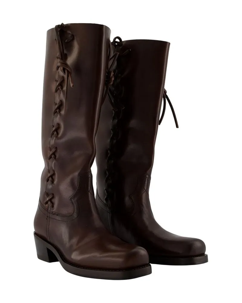 Paris Texas Women's Roxanne Boots -  Leather Brown Calfskin Shoes Brown