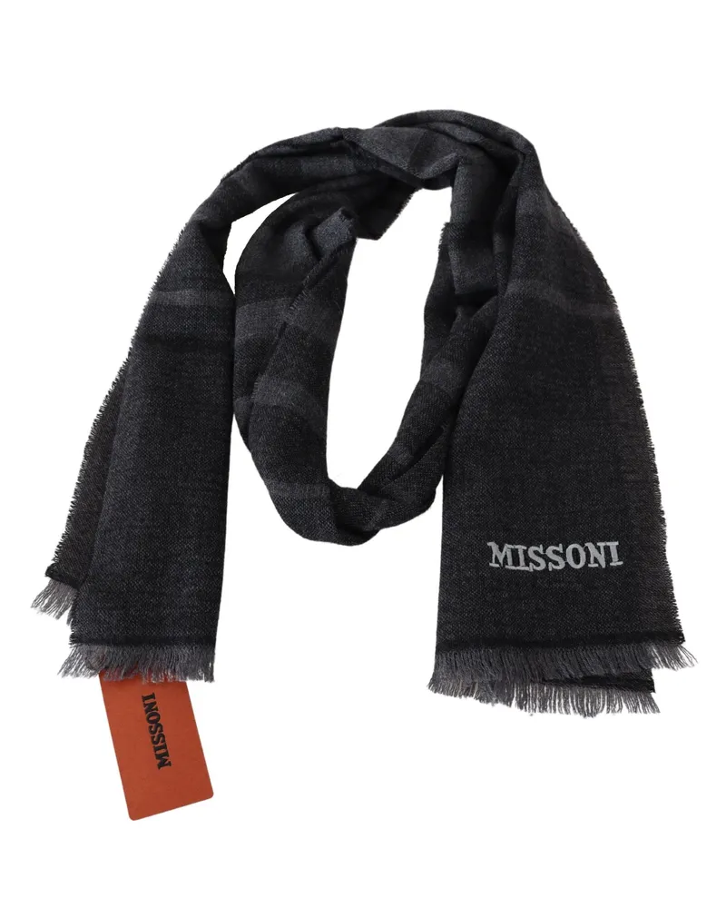 Missoni Men's Black Striped Wool Unisex Neck Wrap Scarf Black