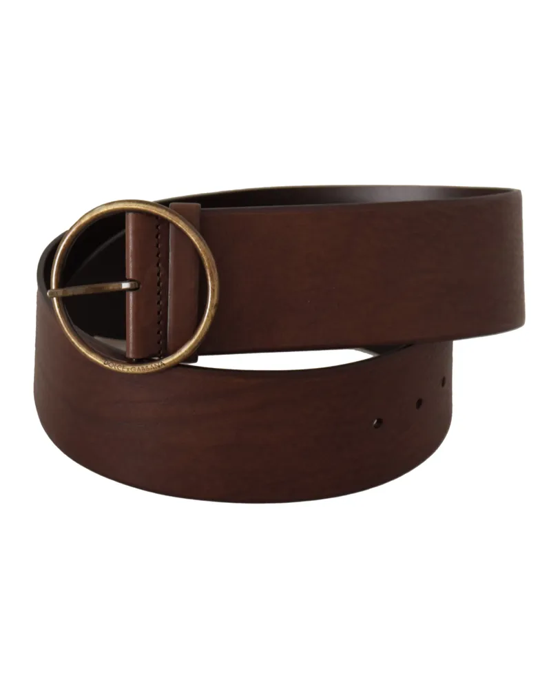 Dolce & Gabbana Women's Brown Leather Wide Waist Logo Metal Round Buckle Belt Brown