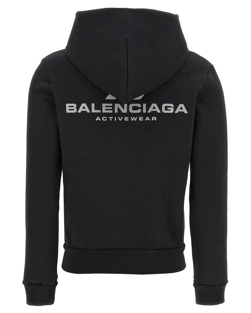 Balenciaga Logo-Print Cotton Hoodie — Black Black