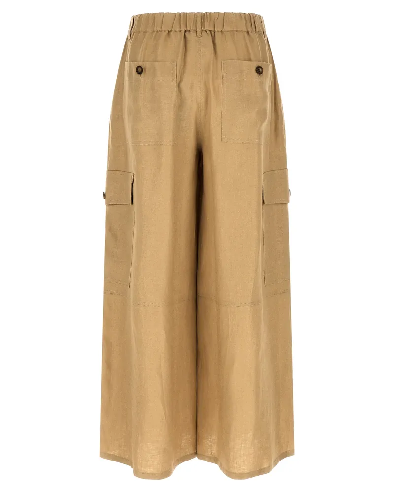 Max Mara Women's Beige Linen Cargo Pants Beige