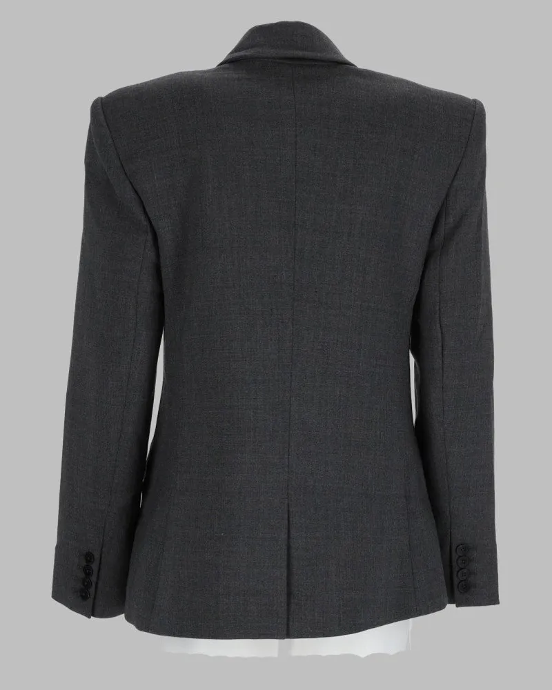Self-Portrait Double-Breasted with Brooch Detail Blazer — Gray Gray