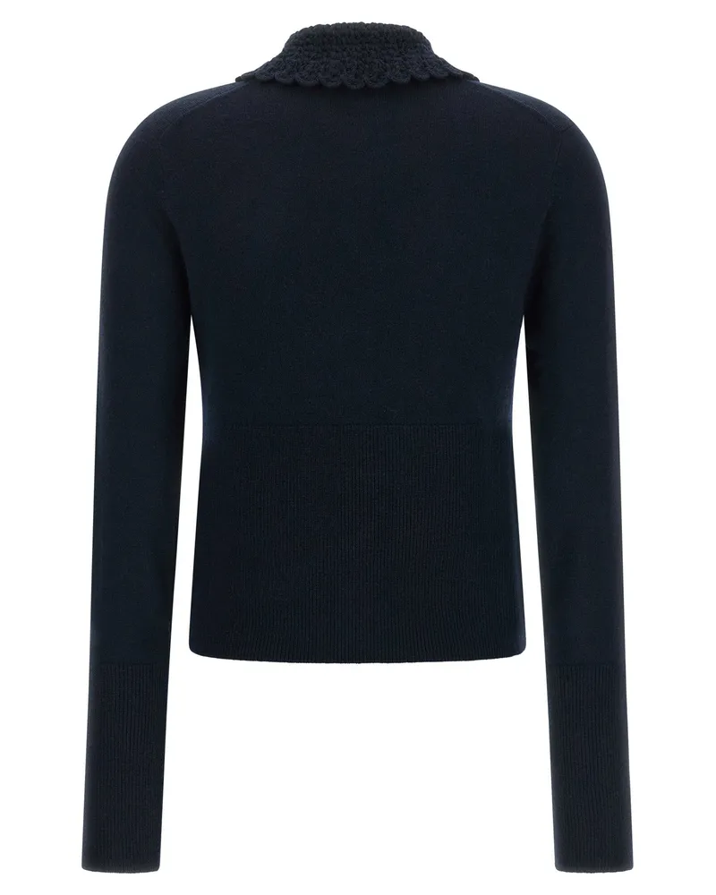 Chloé Crochet-Collar Wool Cardigan — Navy Navy