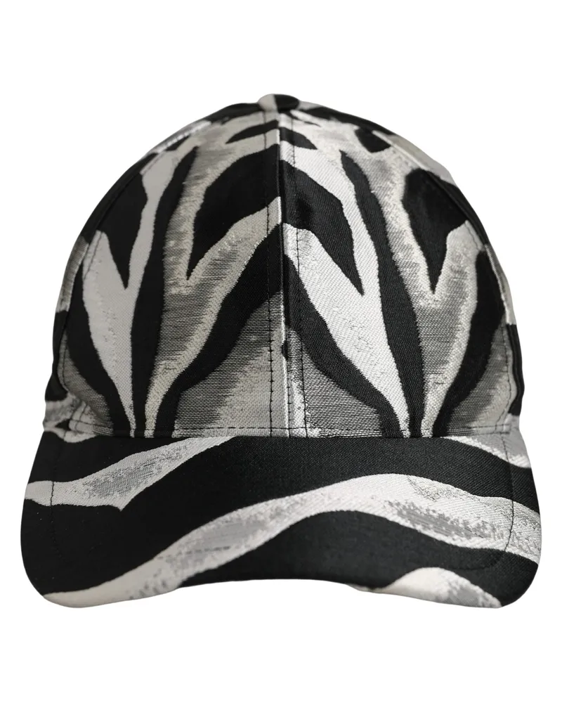 Dolce & Gabbana Men Black Silver Zebra Pattern Baseball Cap Hat Cotton Elastane Black