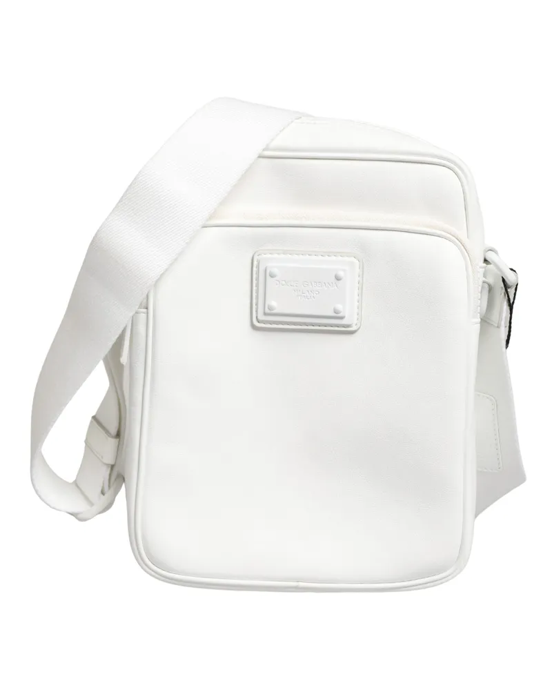 Dolce & Gabbana White Logo Plaque Crossbody Shoulder Borse Men Bag Polyester White