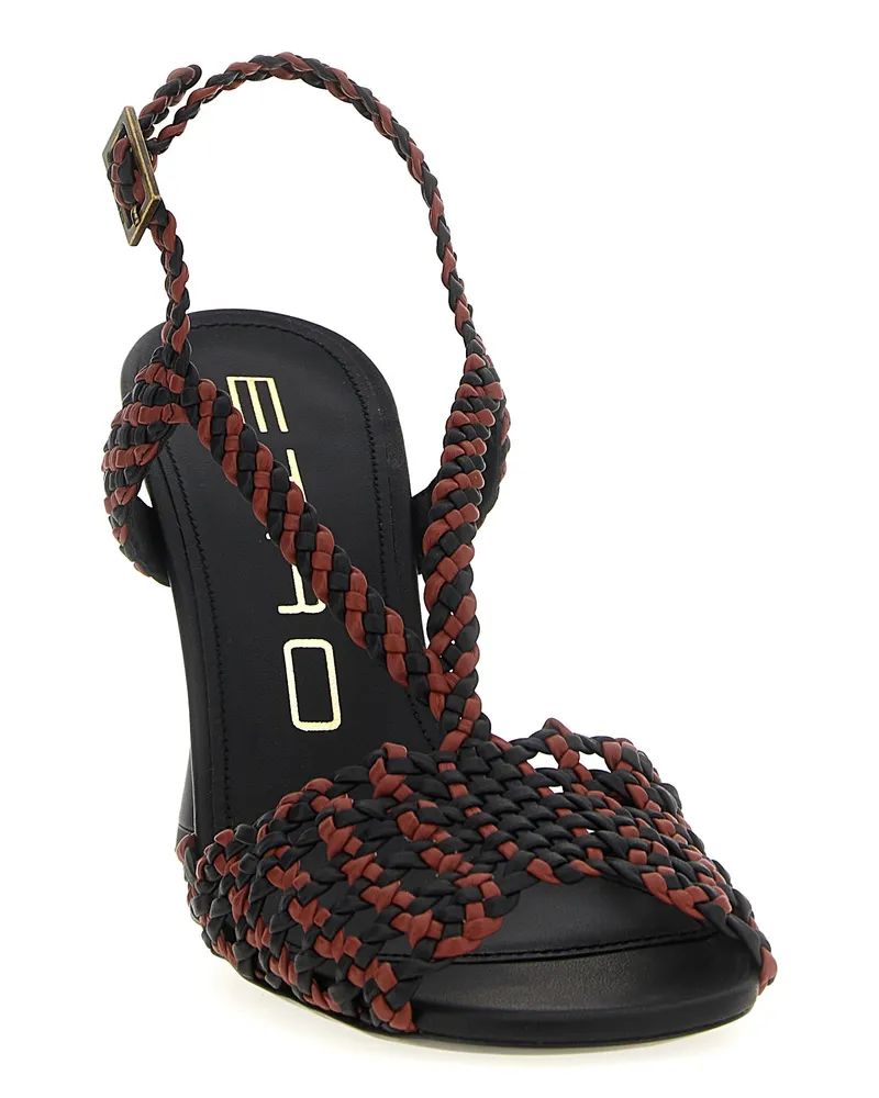 Etro Woven Two-Tone Heel Sandal — black Red