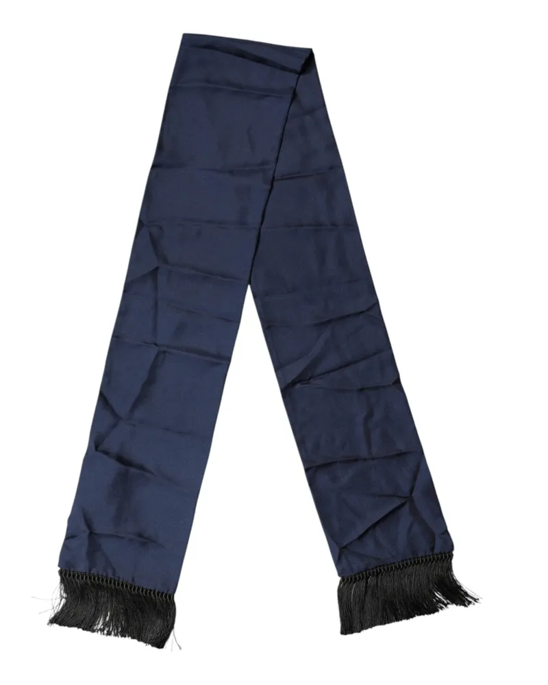 Dolce & Gabbana Men's Navy Blue Silk Fringes Neck Foulard Scarf Navy