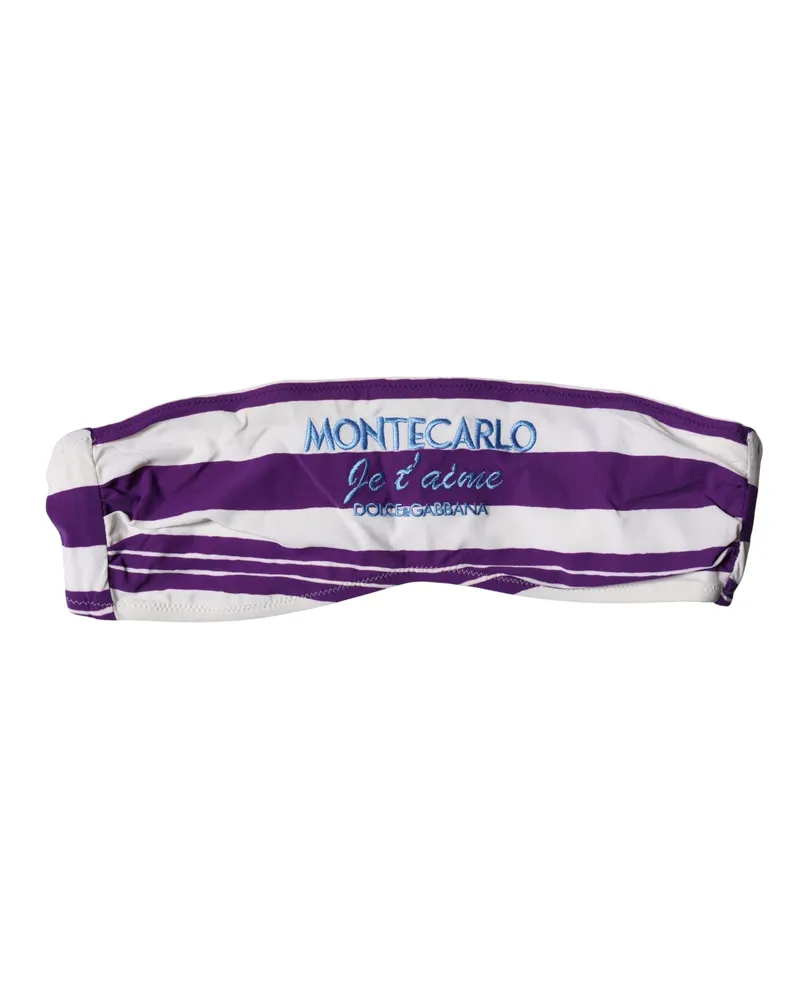 Dolce & Gabbana Women's Purple White Stripes Nylon Bandeau Swimwear Elastane Clothing White