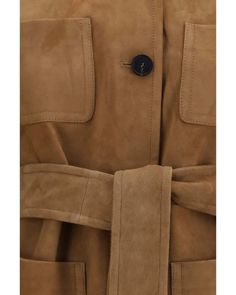 Max Mara Women's Leather Jacket, Suede Camel Lamb Jackets Camel