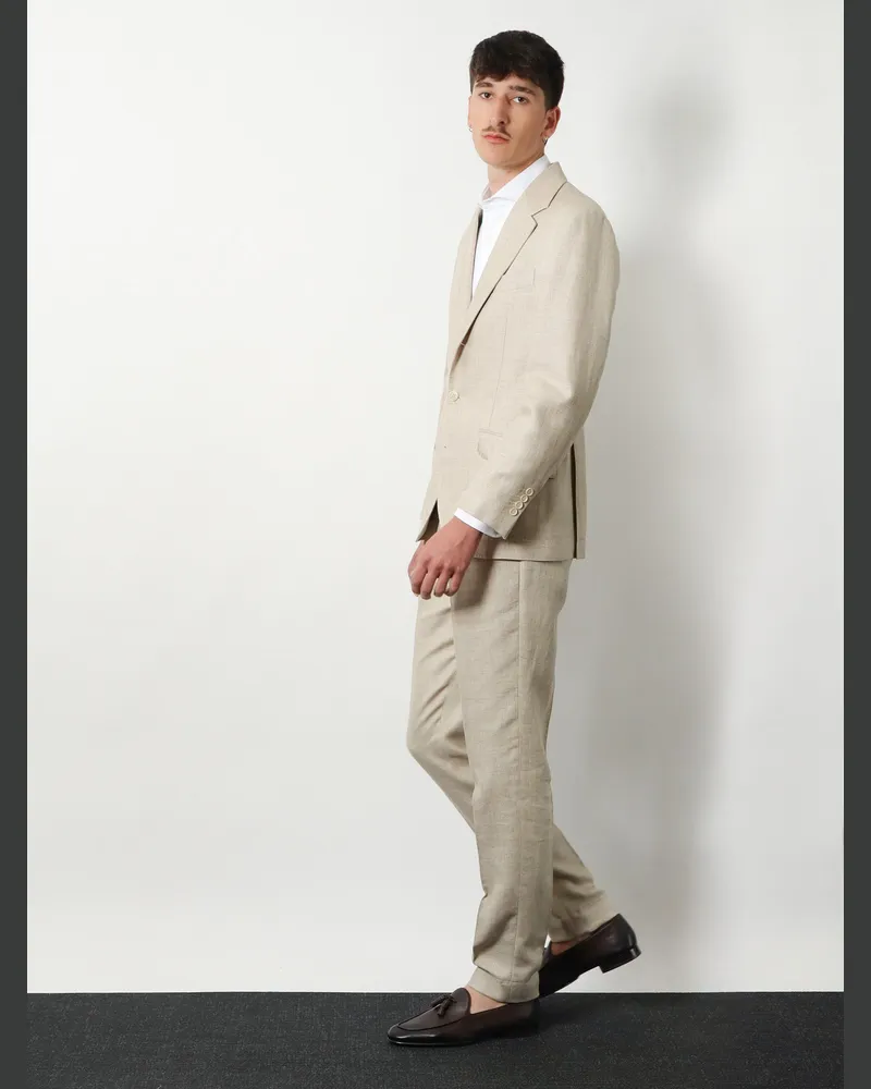 Brunello Cucinelli Men's Suit Silk-Linen-Wool Beige Suits Beige