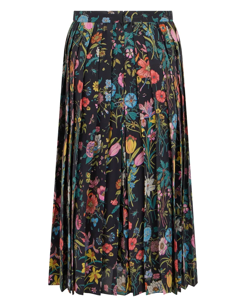 Gucci Women's Skirt Pleated Midi Black-Multicolour Silk Black/multicolour Black