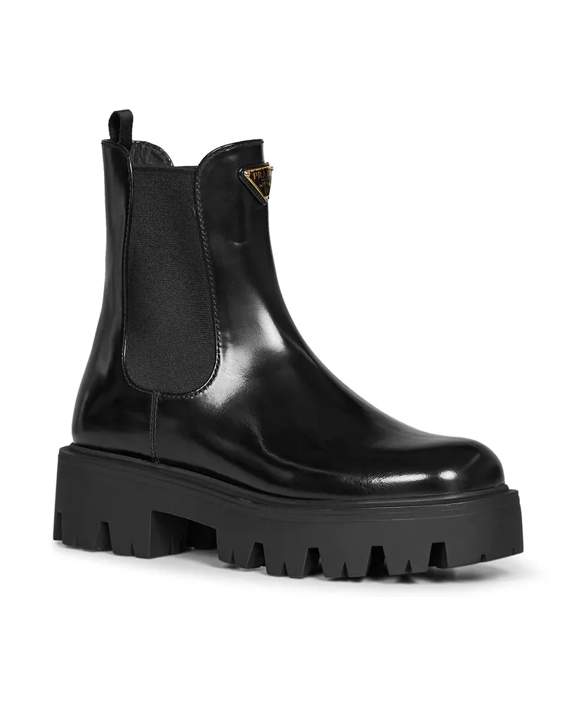 Prada Women's Ankle Boots Brushed Black Leather Calf Black