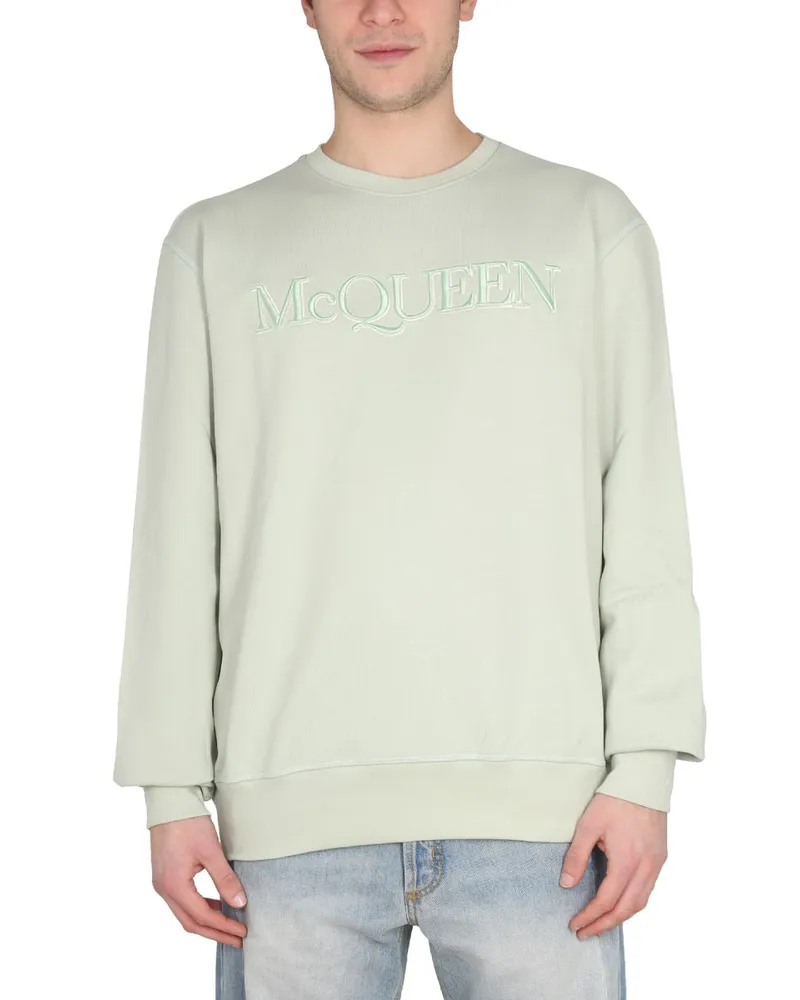 Alexander McQueen Logo-Embroidered Cotton Sweatshirt — Green Green