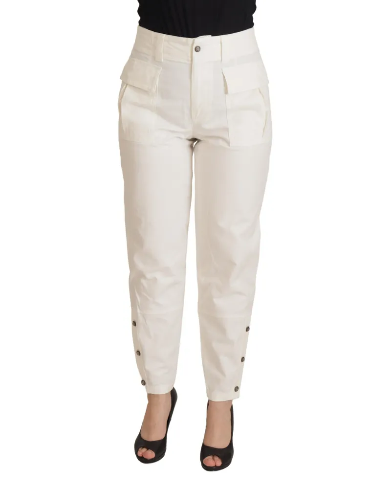 Dolce & Gabbana White High Waist Tapered Women Cotton Pants Elastane White