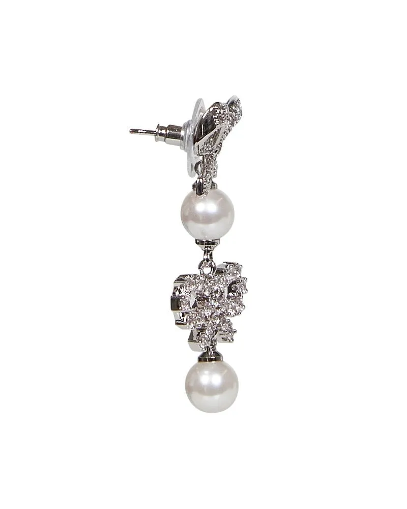 Self-Portrait Women's Double Bow Pearl Earrings Silver Metals & Alloys→copper Silver