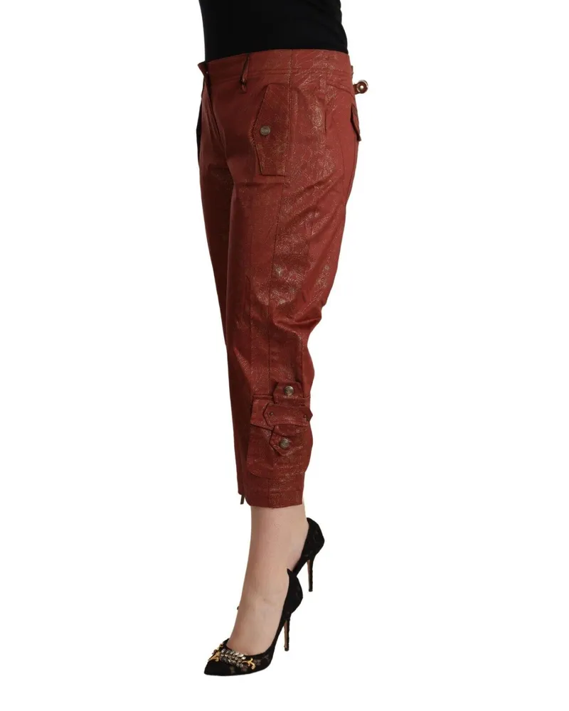 Just Cavalli Women's Brown Lurex Mid Waist Cotton Cropped Capri Pants Elastane Brown