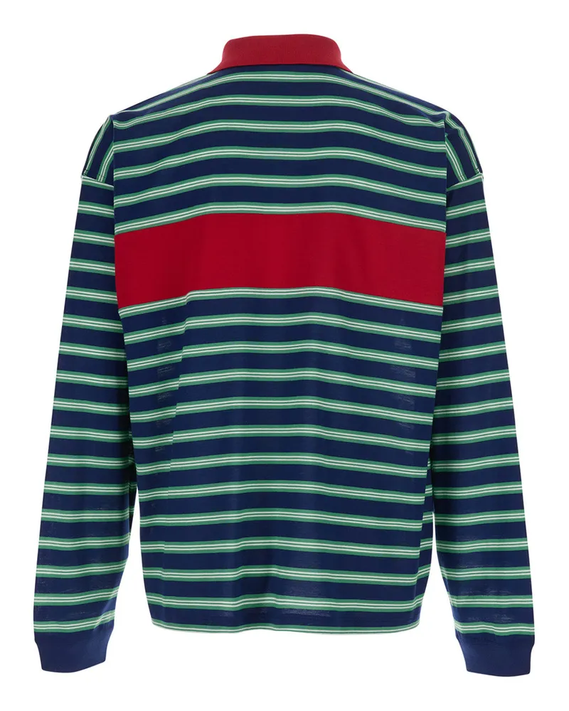 Versace Striped Cotton Polo Shirt — Navy Navy
