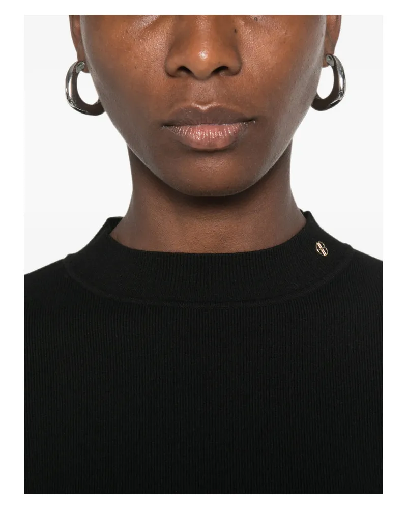 Anine Bing Mock Neck Ribbed Knit Sweater — Black Black