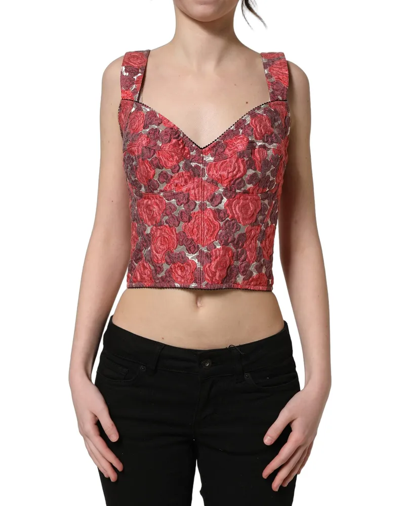 Dolce & Gabbana Women Multicolor Floral Cropped Bustier Tank Top Red