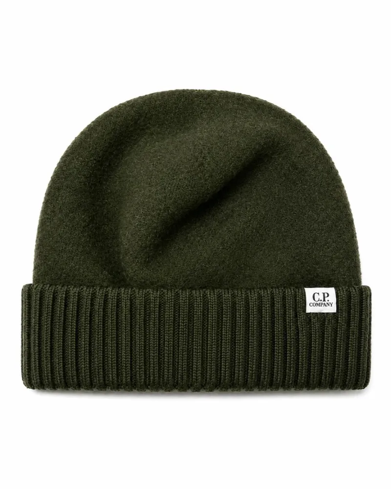 C.P. Company 21CMAC280A110513A Virgin Wool Ribbed Beanie — Green Green