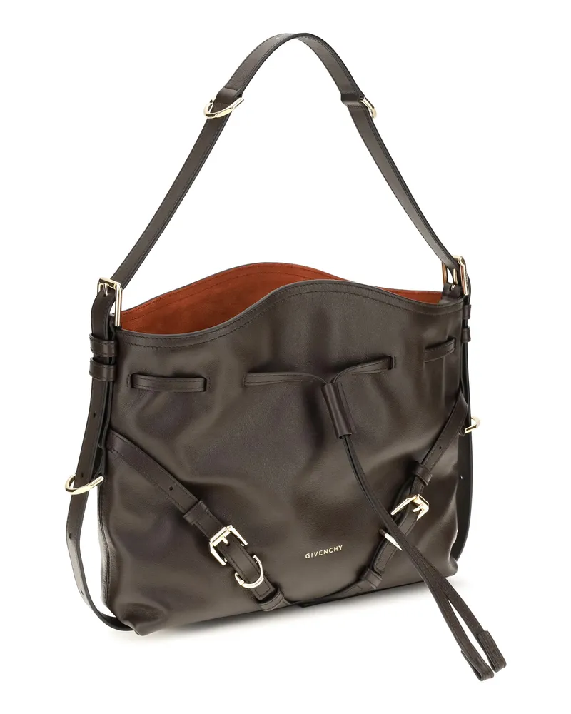 Givenchy Women's Bucket Handbag Voyou Glossy Leather Chocolate Calf Bags Brown