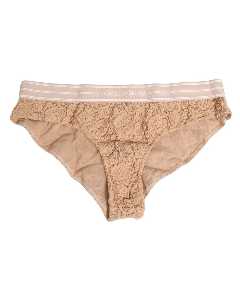 Dolce & Gabbana Women's Beige Lace Nylon High Waist Panty Underwear Clothing Beige
