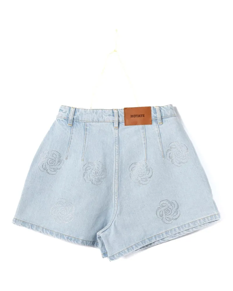ROTATE Birger Christensen Studded Denim Shorts — Blue Blue