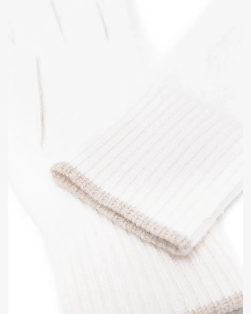 Brunello Cucinelli Mens White Knit Gloves With Ribbed Cuffs Accessories & Slg White
