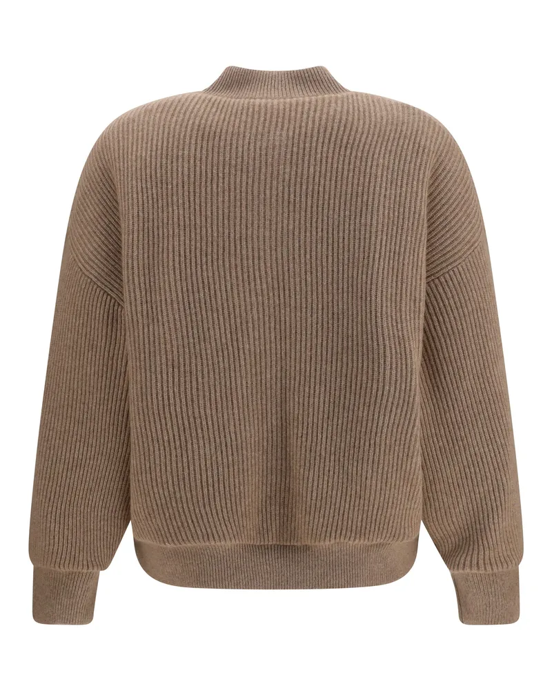 Brunello Cucinelli Ribbed Cashmere Cardigan — Brown 