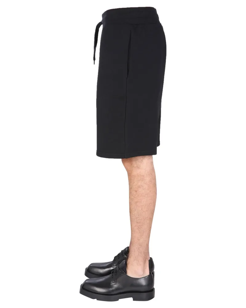 Moschino Logo-Embroidered Cotton Bermuda Shorts — Black Black