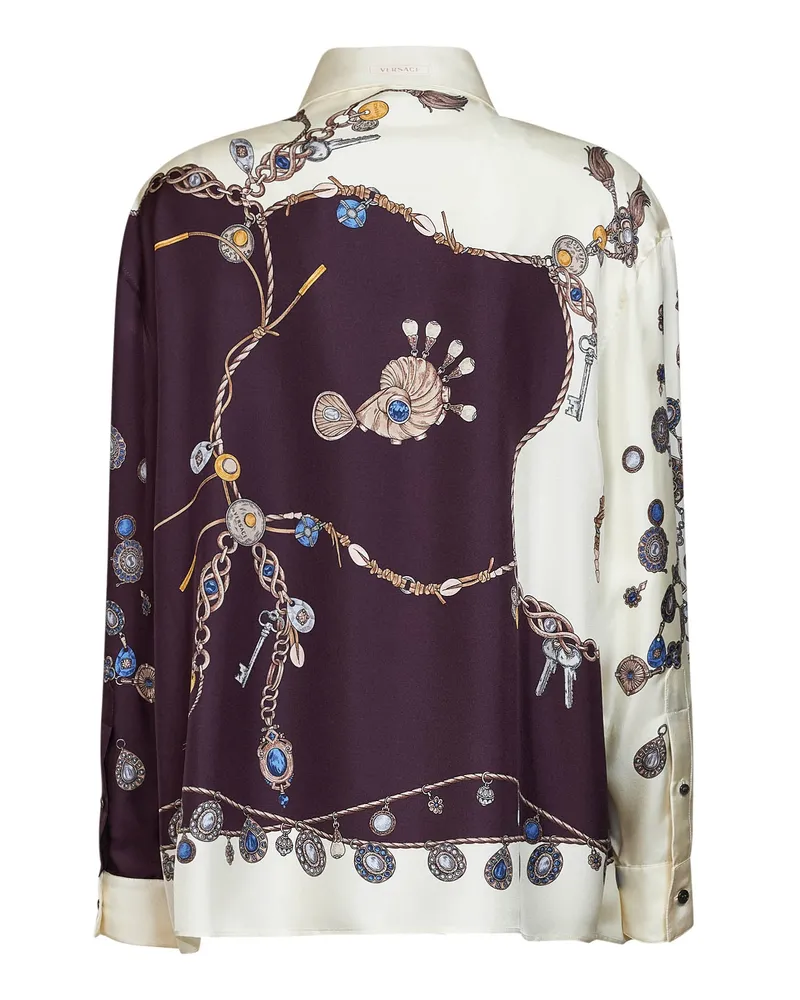 Versace Stolen Jewels Print Silk Twill Shirt — Multicolor Multicolor