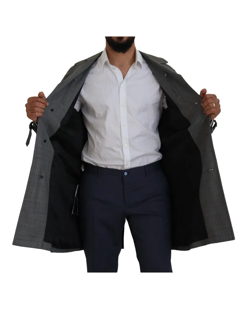 Dolce & Gabbana Wool Plaid Trench Coat — Gray Gray