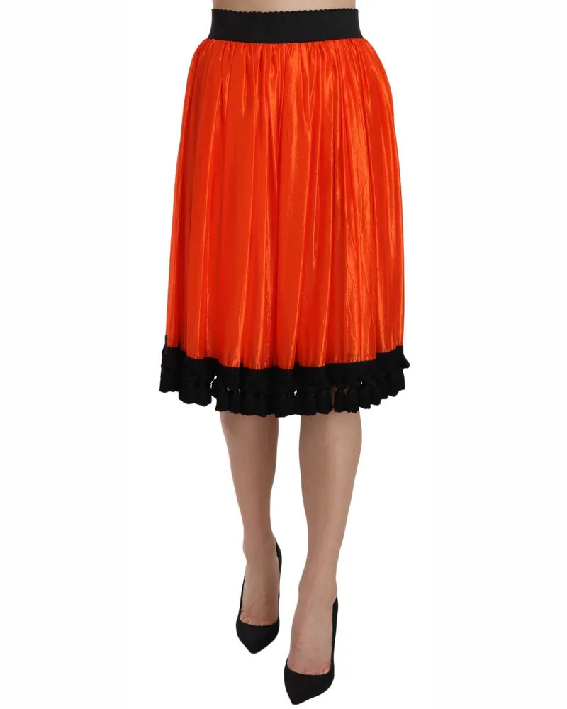 Dolce & Gabbana Women Orange High Waist Knee Length Skirt Black Nylon Silk Orange