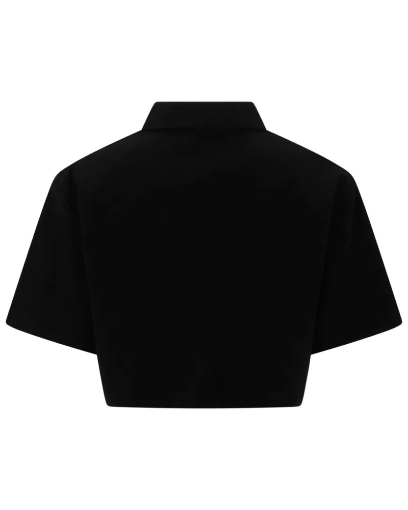 MSGM Cropped Cotton Polo Shirt — Black Black