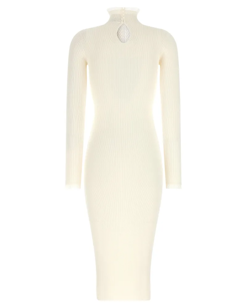 Elisabetta Franchi Ribbed Knit Mock-Neck Dress — Cream Cream